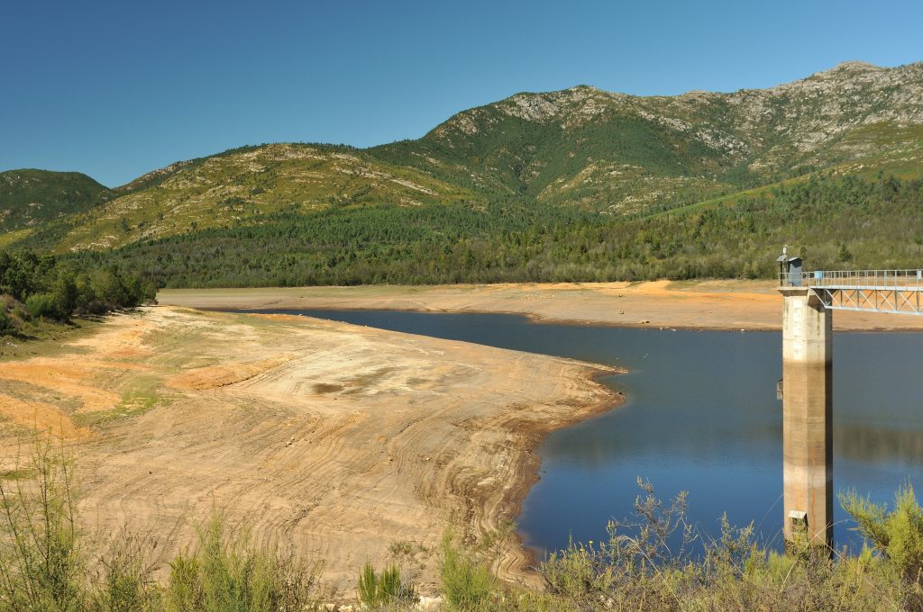 Low water levels at an agricultural water supply dam