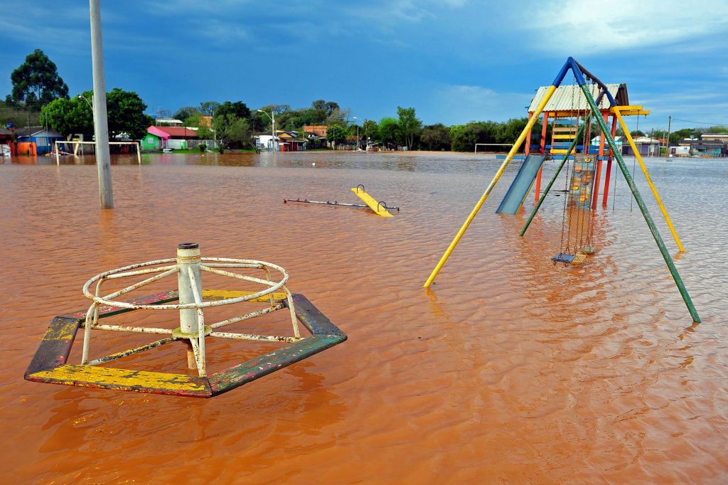 Flooded playground equipment in Porto Alegre, Rio Grande do Sul