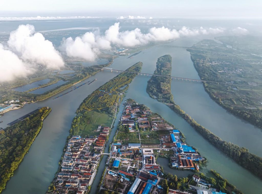 Aerial view of a river delta